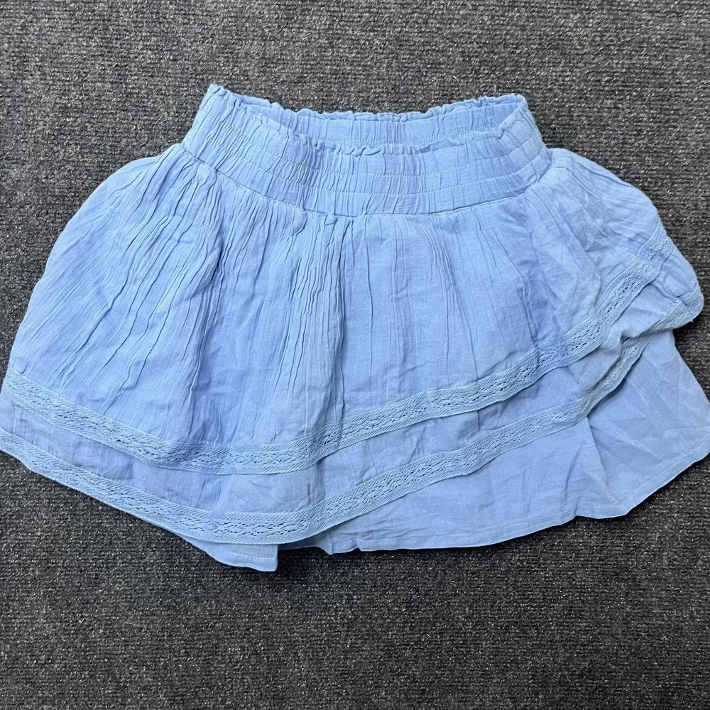 Abercrombie Kids Skirt Girls 11/12 Blue Peasant Tiered Ruffle Lace Trim Casual